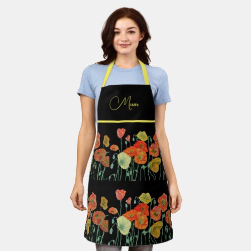 Poppy Flowers Poppy Floral Watercolor Art Apron