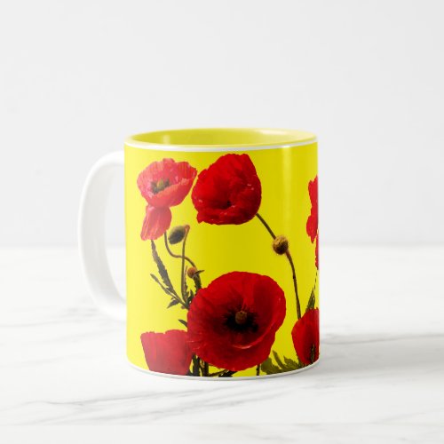 Poppy Flowers Red Yellow Floral Valentines Day Two_Tone Coffee Mug