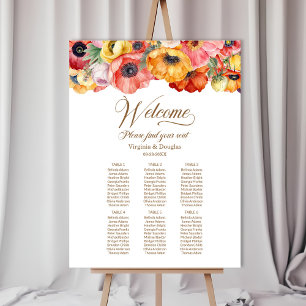 Poppy Flowers Six Table Wedding Seating Chart Foam Board