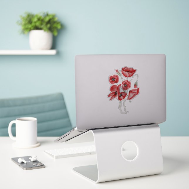 Poppy Flowers Sticker (Laptop On Desk)