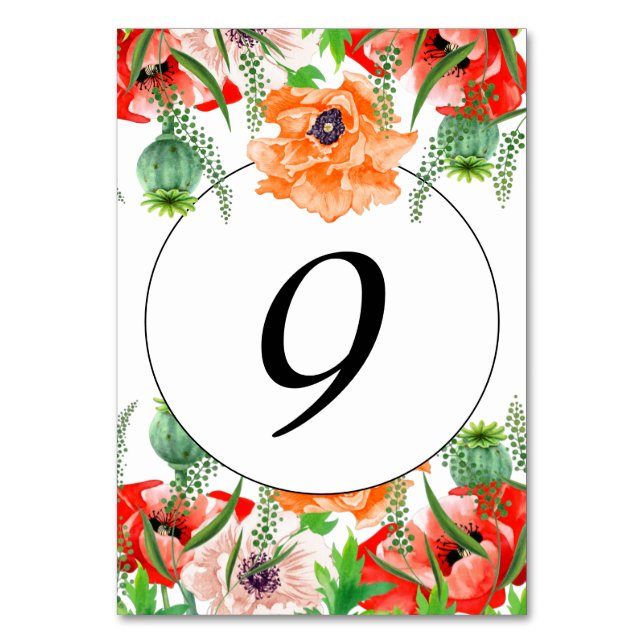 Poppy Flowers Table Number (Front)