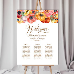 Poppy Flowers Three Table Wedding Seating Chart Foam Board