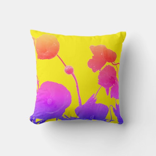 Poppy Flowers Watercolor Artistic Colorful Yellow Throw Pillow