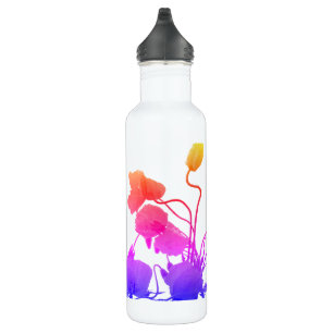 Poppy Flowers Watercolor Floral Art Pink Ombre Stainless Steel Water Bottle