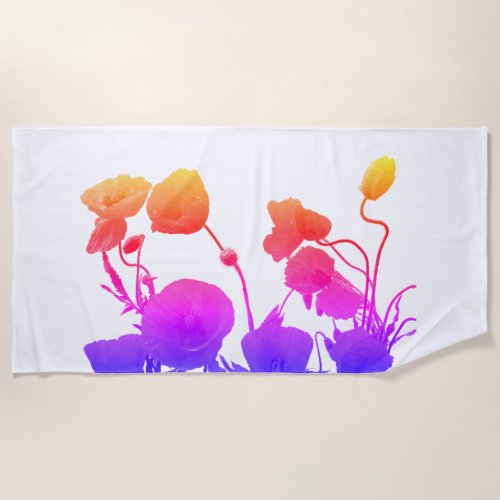 Poppy Flowers Watercolor Floral Summer Colorful Beach Towel