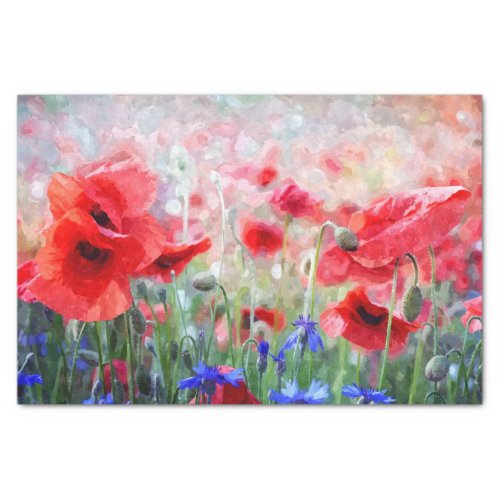 Poppy Flowers Watercolor Painting  Decoupage Tissue Paper