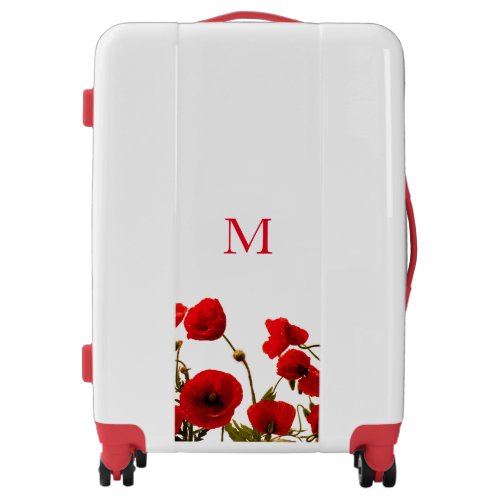 Poppy Flowers Watercolor Red Floral Monograms Luggage