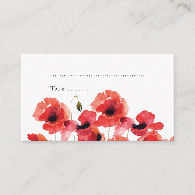 Poppy Flowers Wedding Escort Card (Front)