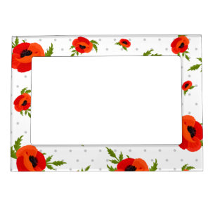 Poppy Flowers with Polka Dots Background Magnetic Picture Frame