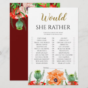 Poppy flowers would she rather bridal shower game