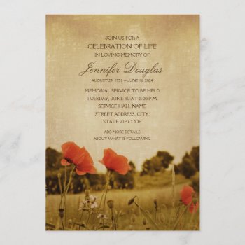 Poppy Funeral Announcements Memorial Cards