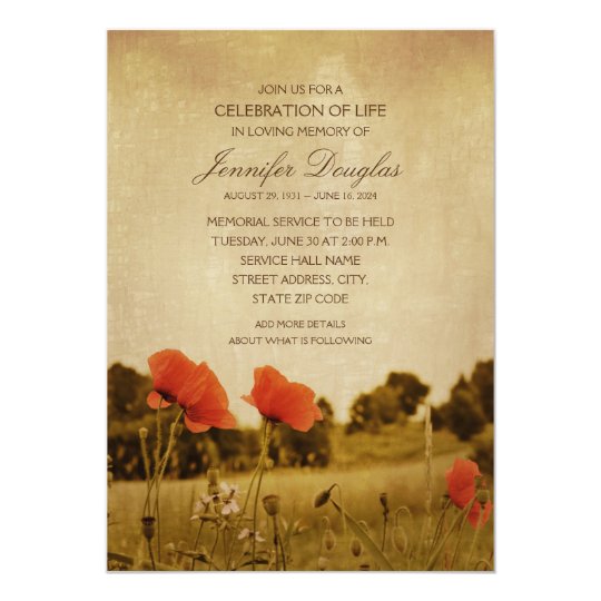 Poppy Funeral Announcements Memorial Cards  Zazzle.com