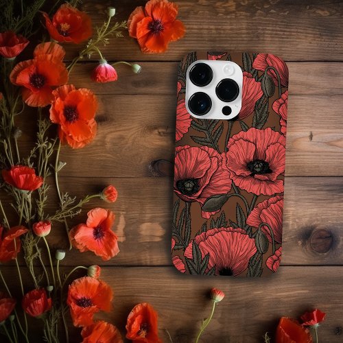 Poppy garden in coral and brown Case_Mate iPhone 14 pro case