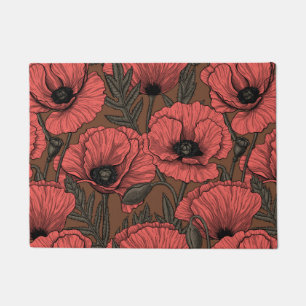Poppy garden in coral and brown doormat