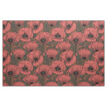 Poppy garden in coral and brown fabric