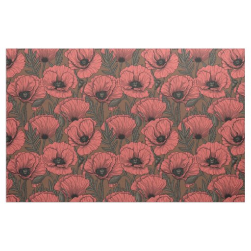 Poppy garden in coral and brown fabric