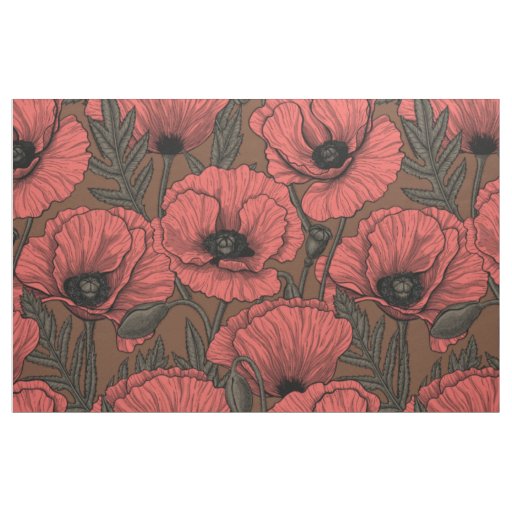 Poppy garden in coral and brown fabric
