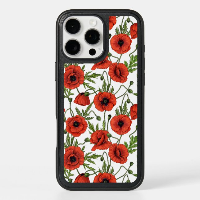 Poppy garden in coral and brown otterbox iPhone case (Back)