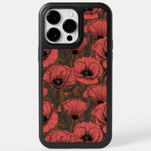 Poppy garden in coral and brown OtterBox iPhone 14 pro max case