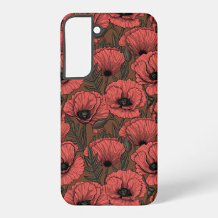 Poppy garden in coral and brown samsung galaxy s22+ case
