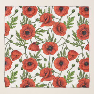 Poppy garden in coral and brown scarf