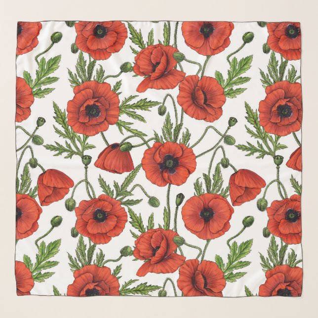 Poppy garden in coral and brown scarf (Front)