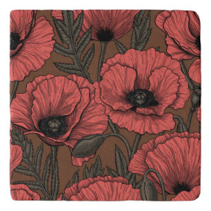 Poppy garden in coral and brown trivet