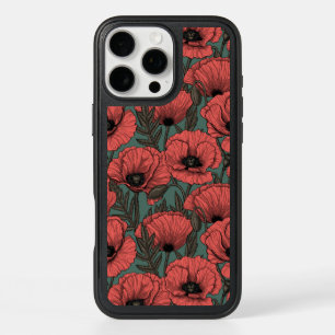 Poppy garden in coral, brown and pine green iPhone 16 pro max case