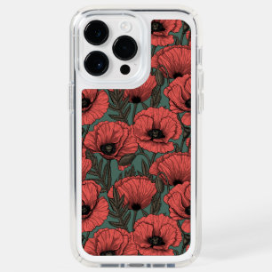 Poppy garden in coral, brown and pine green speck iPhone 14 pro max case