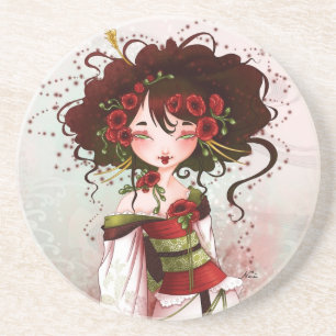 Poppy Geisha Sandstone Coaster