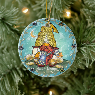 Poppy gnome ceramic ornament