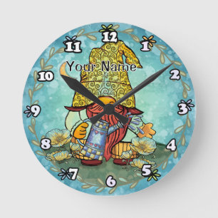Poppy gnome round clock