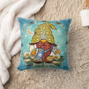 Poppy gnome throw pillow