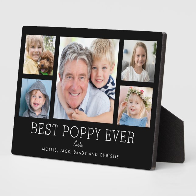 Poppy Grandfather Grandchildren Photo Collage Plaque (Side)