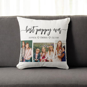 Poppy Grandfather Grandchildren Photo Collage Throw Pillow