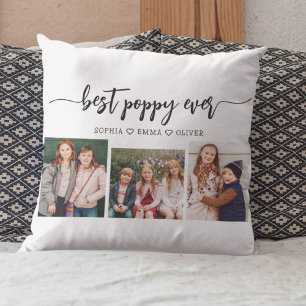Poppy Grandfather Grandchildren Photo Collage Throw Pillow