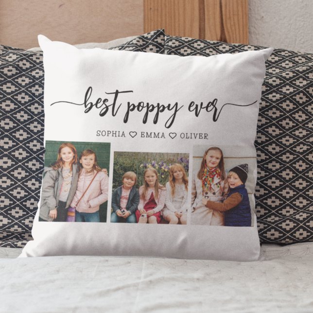 Poppy Grandfather Grandchildren Photo Collage Throw Pillow (Creator Uploaded)