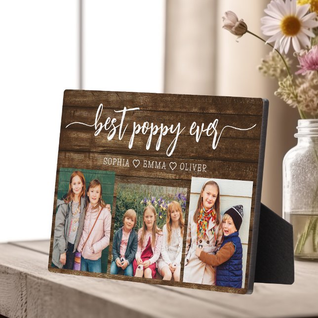Poppy Grandfather Grandchildren Wood Photo Collage Plaque (Creator Uploaded)