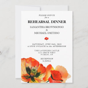 Poppy Greenery Watercolor Rehearsal Dinner Invitation