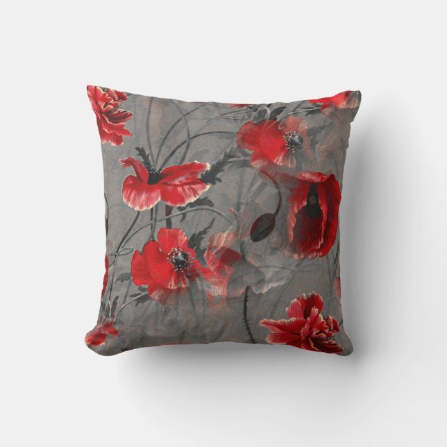 Poppy Haze Throw Pillow (Front)