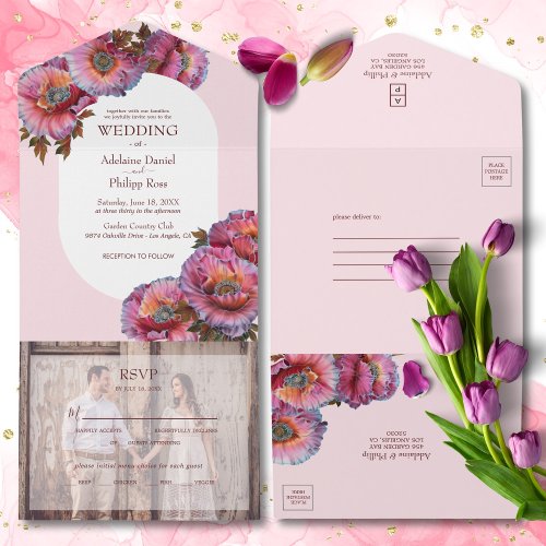 Poppy in Bloom  Elegant Floral Photo Wedding All In One Invitation
