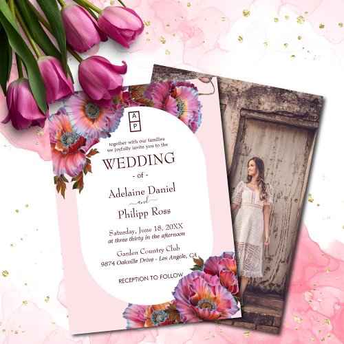 Poppy in Bloom  Elegant Floral Photo Wedding Invitation