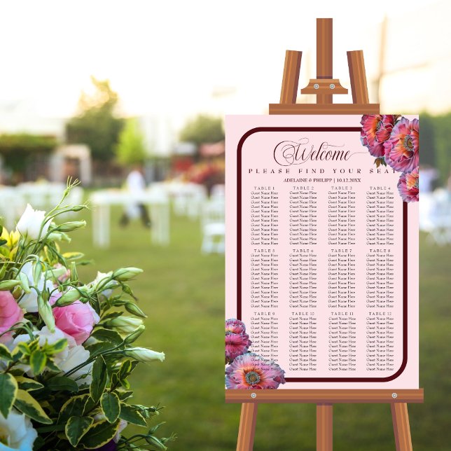 Poppy in Bloom | Elegant Floral Seating Chart Faux Canvas Print (Creator Uploaded)