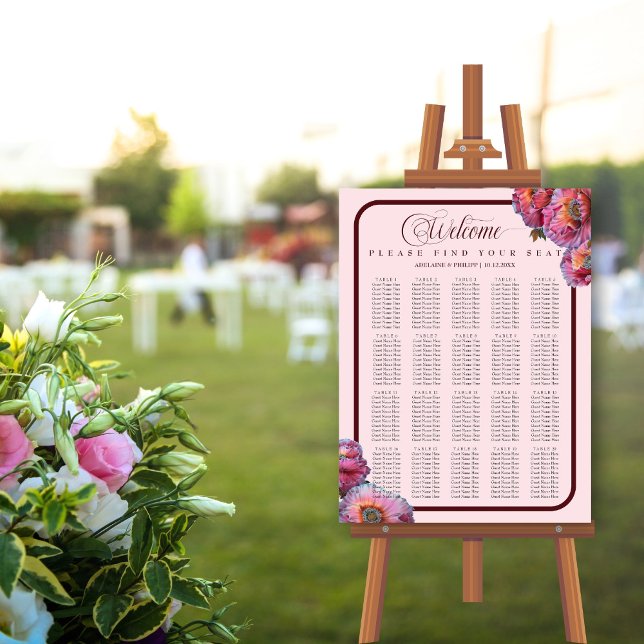 Poppy in Bloom | Elegant Floral Seating Chart Foam Board (Creator Uploaded)