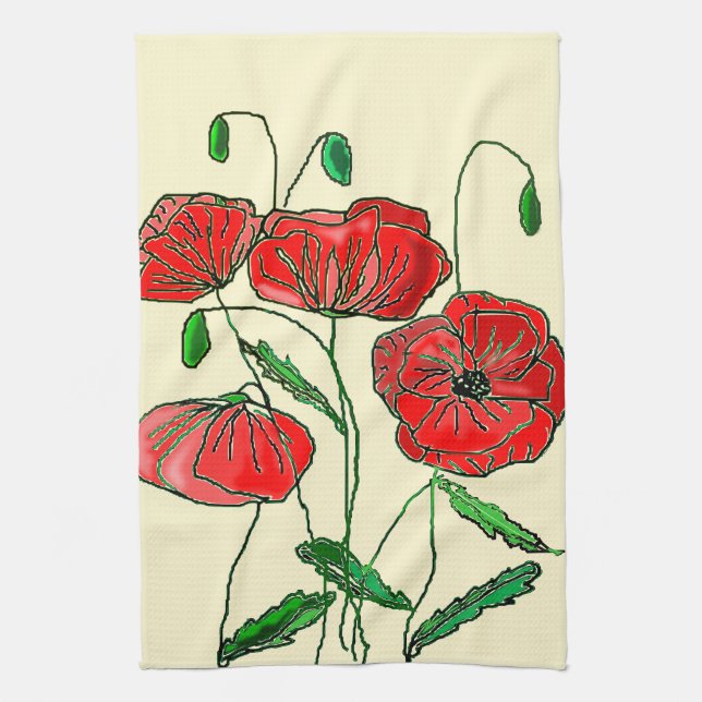 Poppy Kitchen Towel Poppies - Choose Color (Vertical)