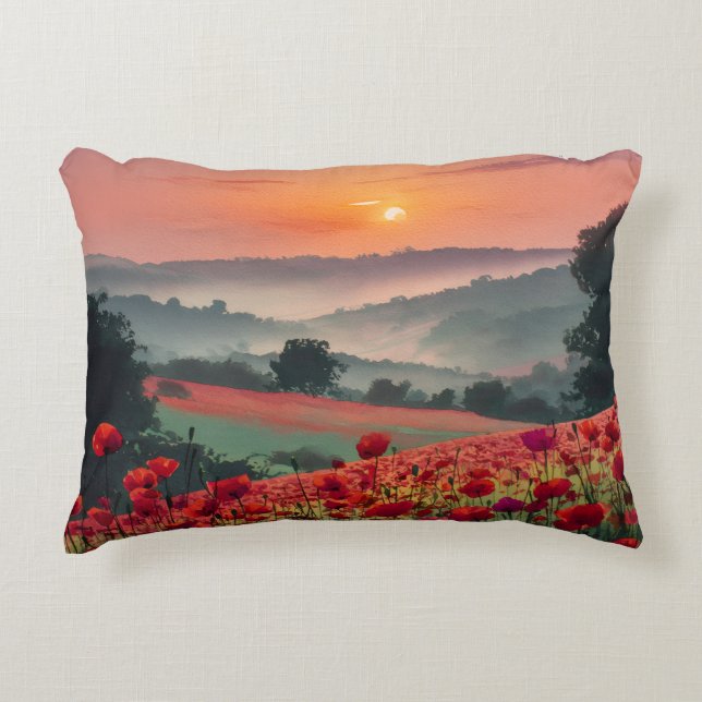 Poppy Landscape. Accent Pillow (Front)