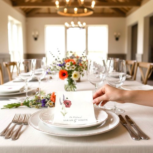 Poppy Lavender Bee Floral Watercolor Wedding Napkins