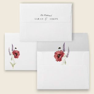 Poppy Lavender Bumblebee Garden Floral Watercolor Envelope