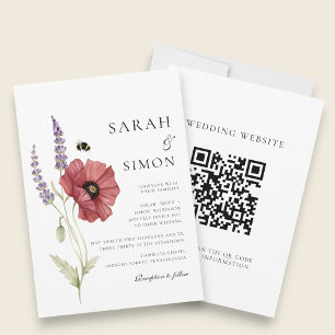 Poppy Lavender Watercolor Wedding website QR  Invitation