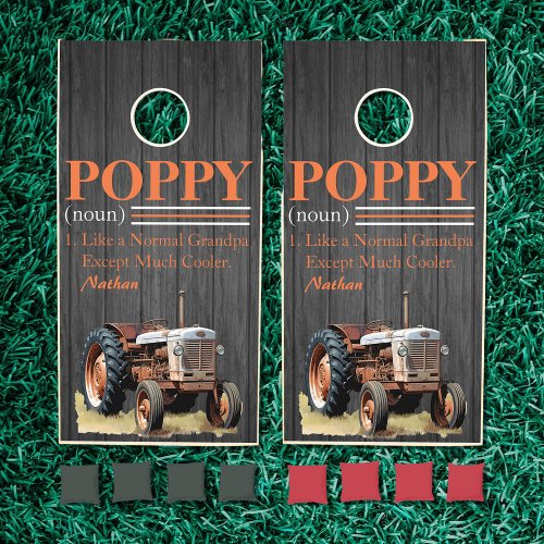 Poppy Like Grandpa But Cooler Tractor Wood Custom Cornhole Set